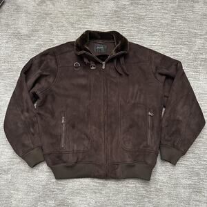 Sean John Jacket Mens 2XL Espresso Brown Faux Suede Bomber Faux Fur Lined Zip